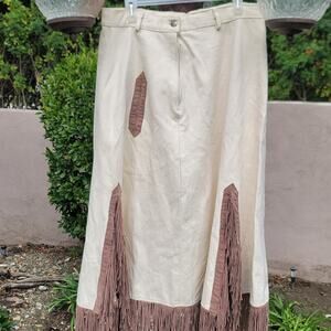 Vtg Western Collection Denim Fringe Skirt
